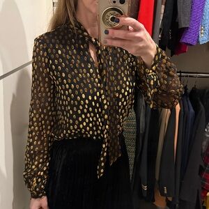 Express Black and Gold velvet Dot Blouse small